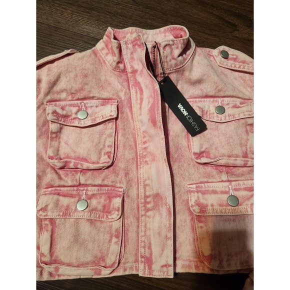 Fashion Nova Billie Cropped Jacket Womens Medium Pink Cargo Utility NWT New - Picture 2 of 10